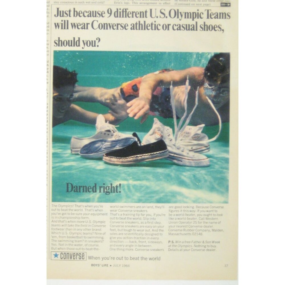 Just Because 9 US Olympic Teams Choose Converse Athletes Casual Shoes Ad 1968